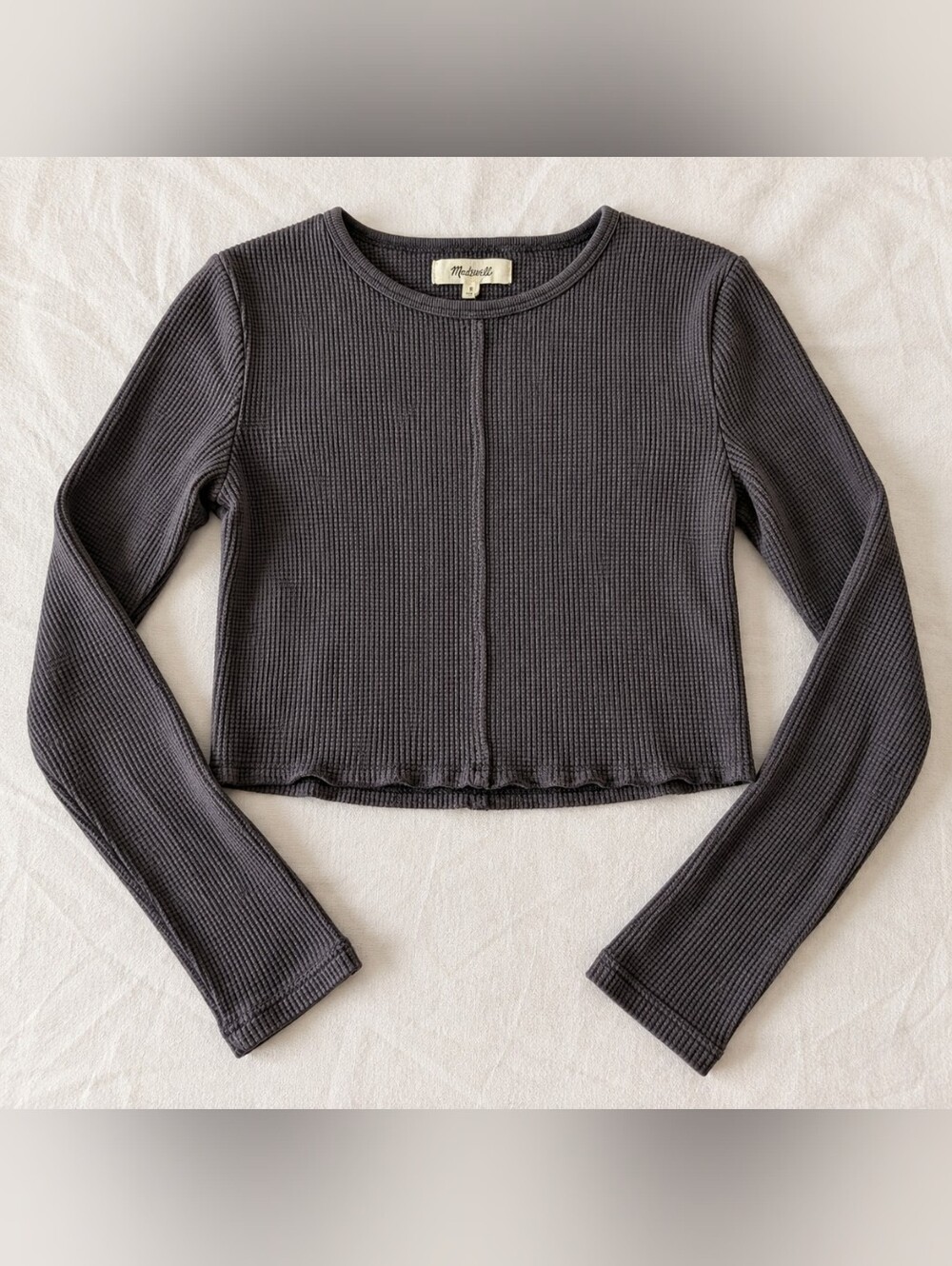 Madewell Waffle Knit Crewneck Crop Tee Coal Charcoal Gray Size S